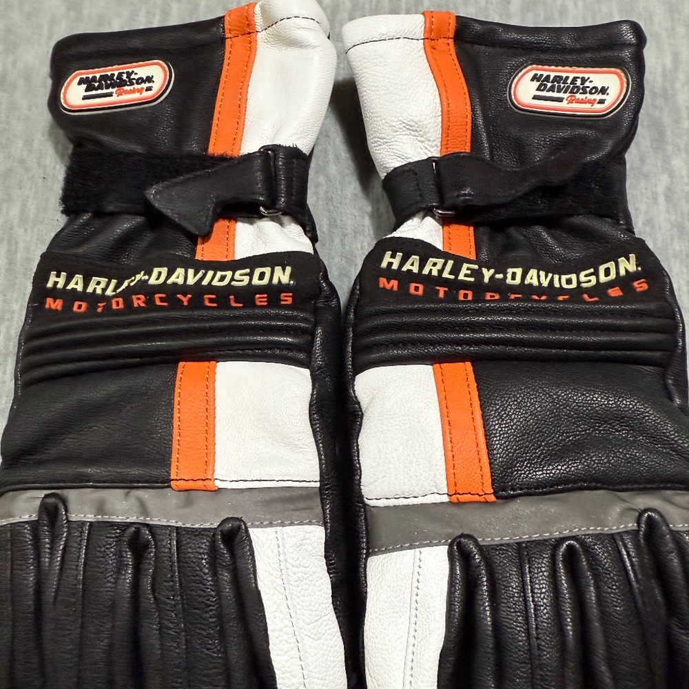 NWOT Leather Harley-Davidson Insulated Black Orange Riding Gloves size M